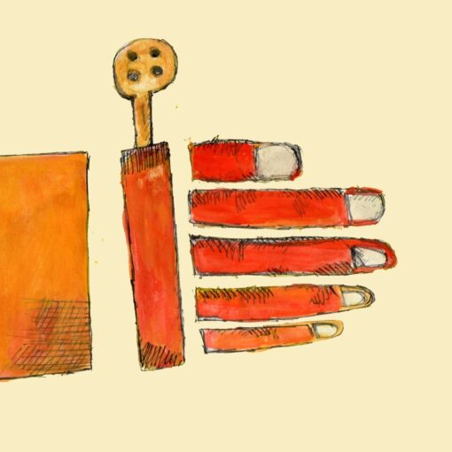 Una mano con una llave. Dibujo de arte.bestiario