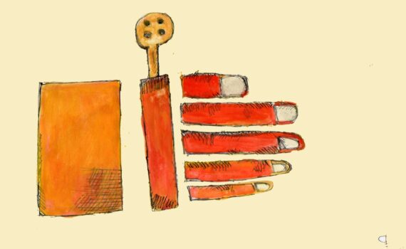 Una mano con una llave. Dibujo de arte.bestiario